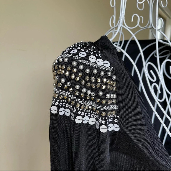 Vintage Arden B body on dress with beaded shoulders long sleeve black size S - Picture 2 of 9